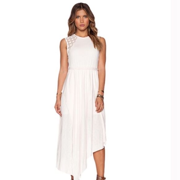 Free People ivory cross rope detail backless asymmetrical midi dress size small - Picture 3 of 12